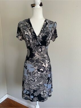 American City Wear Black & Light Blue Paisley Wrap Midi Dress